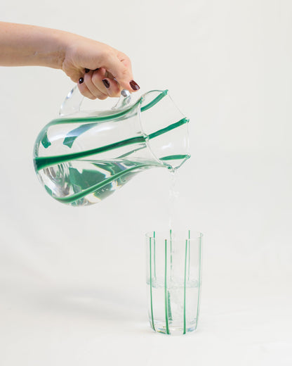 Conjunto de Copos Transparente com Listras Verde em Vidro 6pcs 470ml