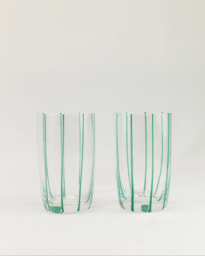 Conjunto de Copos Transparente com Listras Verde em Vidro 6pcs 470ml