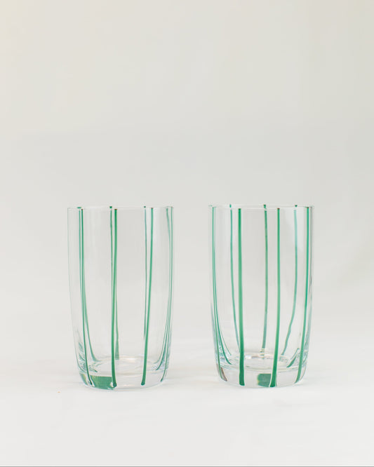 Conjunto de Copos Transparente com Listras Verde em Vidro 6pcs 470ml