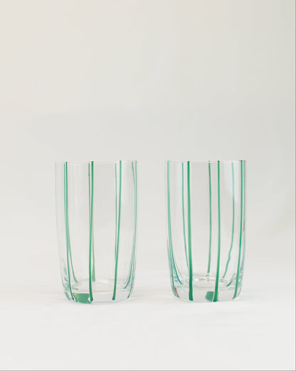 Conjunto de Copos Transparente com Listras Verde em Vidro 6pcs 470ml