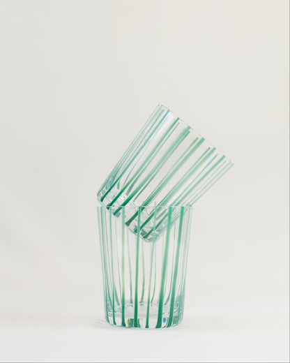 Conjunto de Copos Transparente com Listras Verde em Vidro 6pcs 340ml