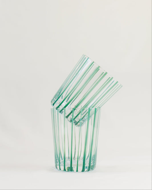 Conjunto de Copos Transparente com Listras Verde em Vidro 6pcs 340ml