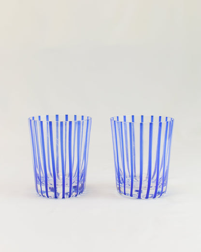 Conjunto de Copos Transparente com Listras Azul em Vidro 6pcs 340ml