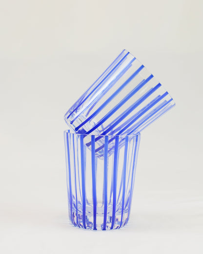Conjunto de Copos Transparente com Listras Azul em Vidro 6pcs 340ml