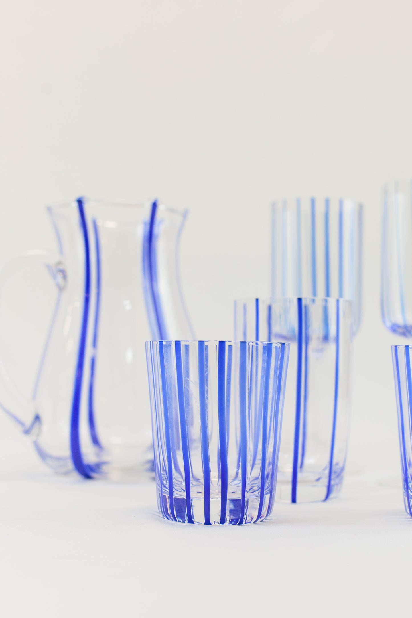 Conjunto de Copos Transparente com Listras Azul em Vidro 6pcs 340ml