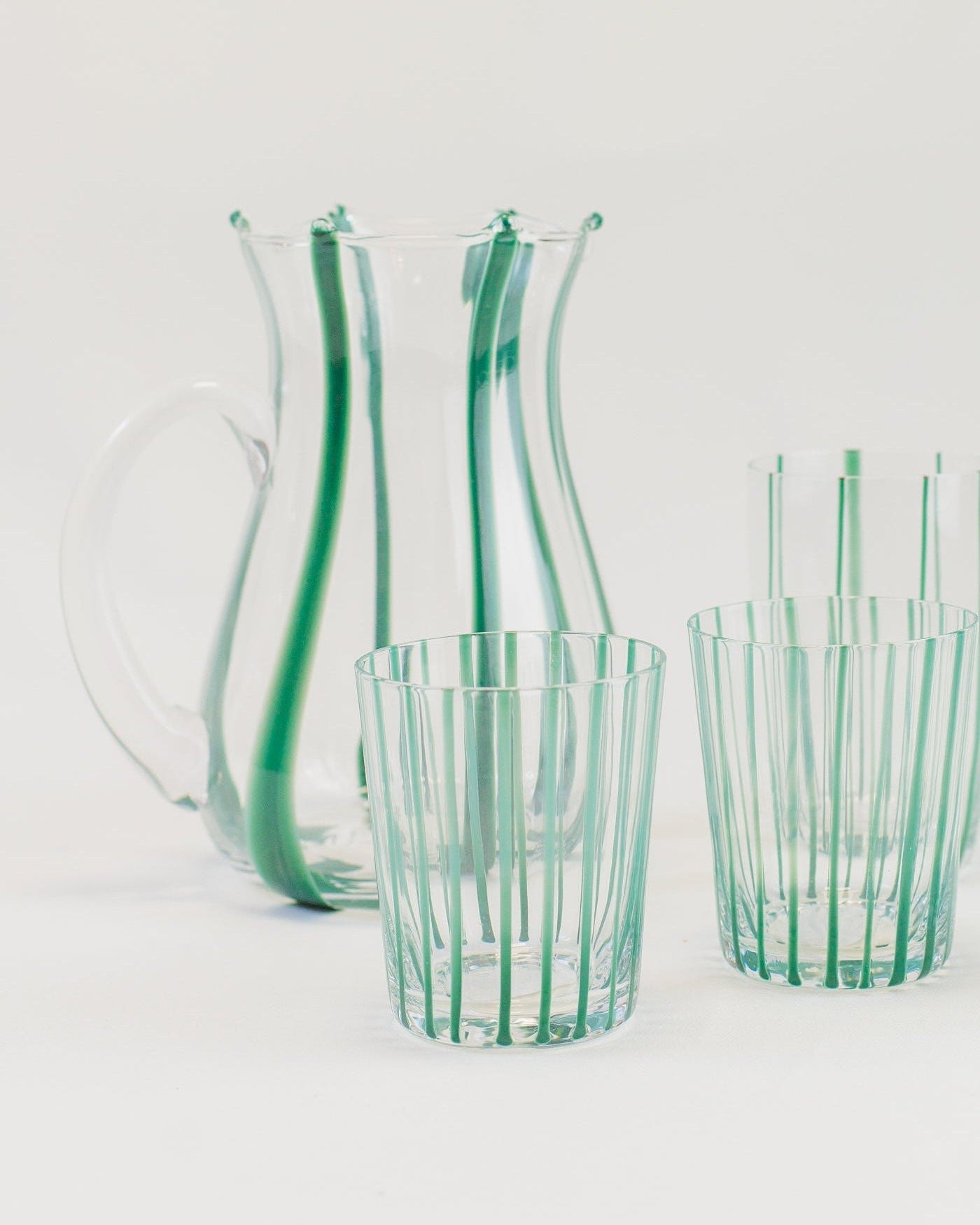 Conjunto de Copos Transparente com Listras Verde em Vidro 6pcs 340ml