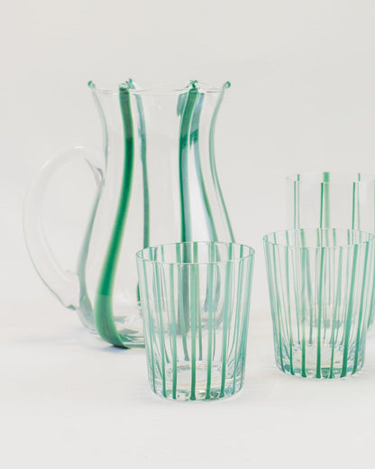 Conjunto de Copos Transparente com Listras Verde em Vidro 6pcs 340ml