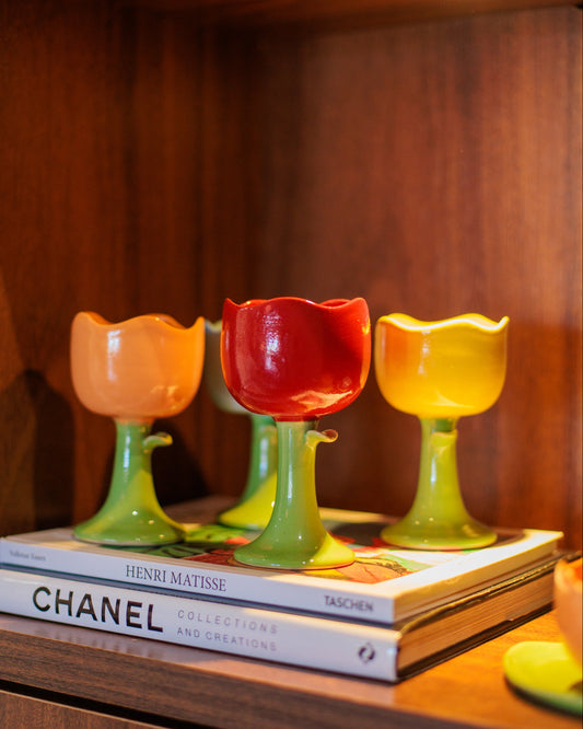 Taça Tulipa vermelho em cerâmica