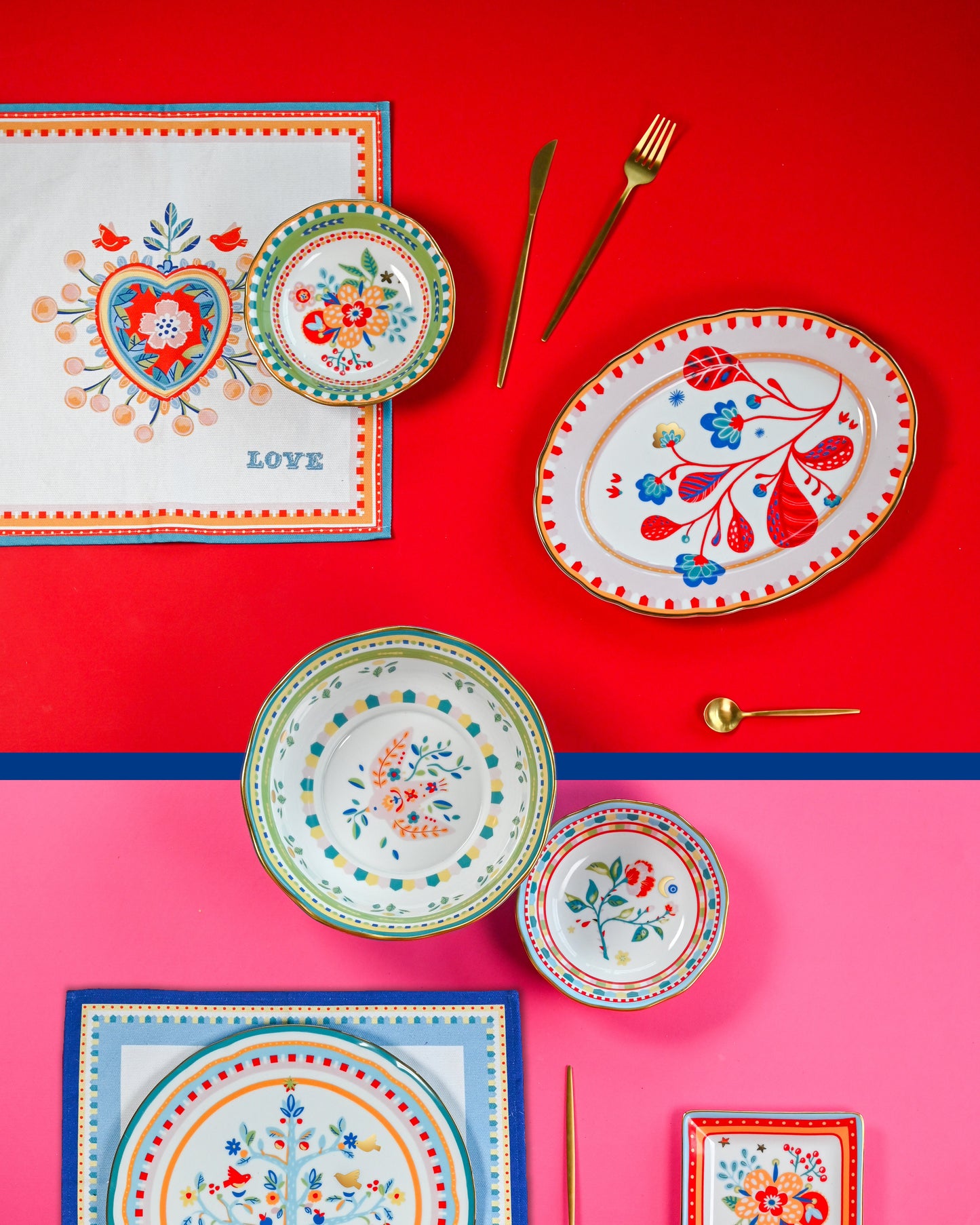 MAMMA MIA Travessa oval folhas porcelana