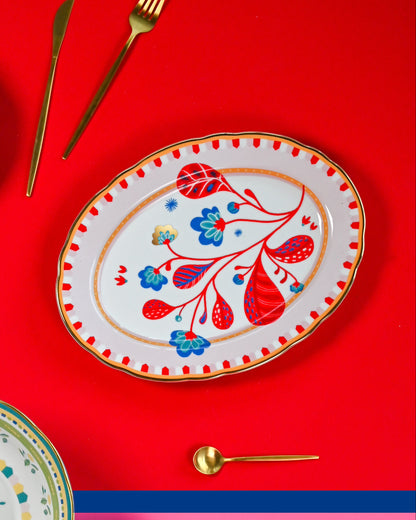 MAMMA MIA Travessa oval folhas porcelana