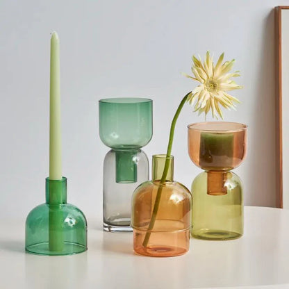 Vaso Ampulheta Verde e Ambar