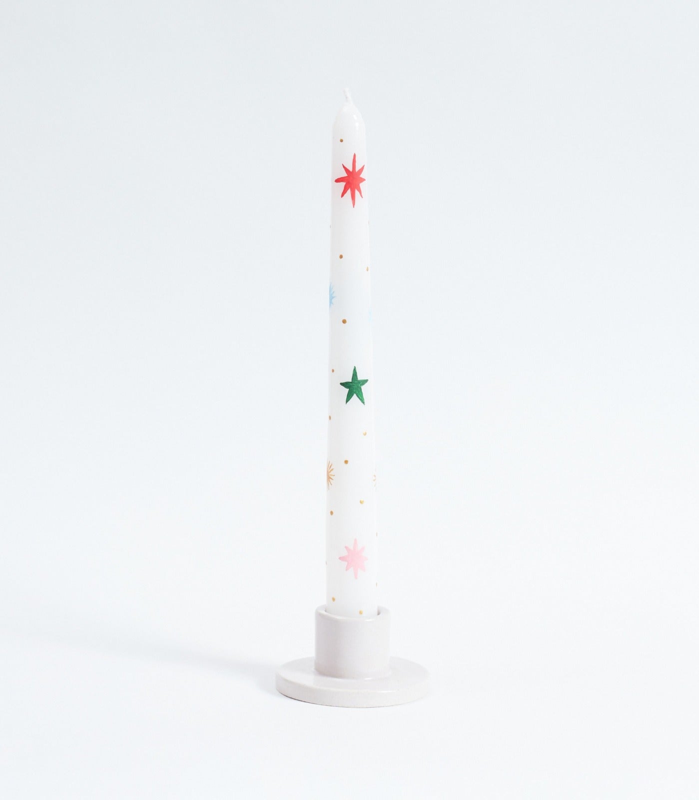 Dupla de Velas Castiçal Pintadas à Mão Natal Estrelas Off White