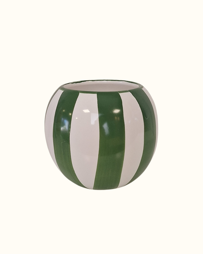 Vaso bola com listras verde em cerâmica
