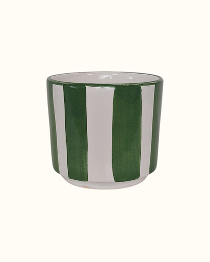 Cachepô com listras verde em cerâmica