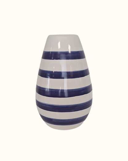 Vaso gota com listras azul em cerâmica