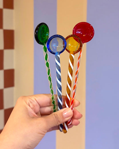 Conjunto de Mexedores Espiral para Drinks em Vidro Colorido
