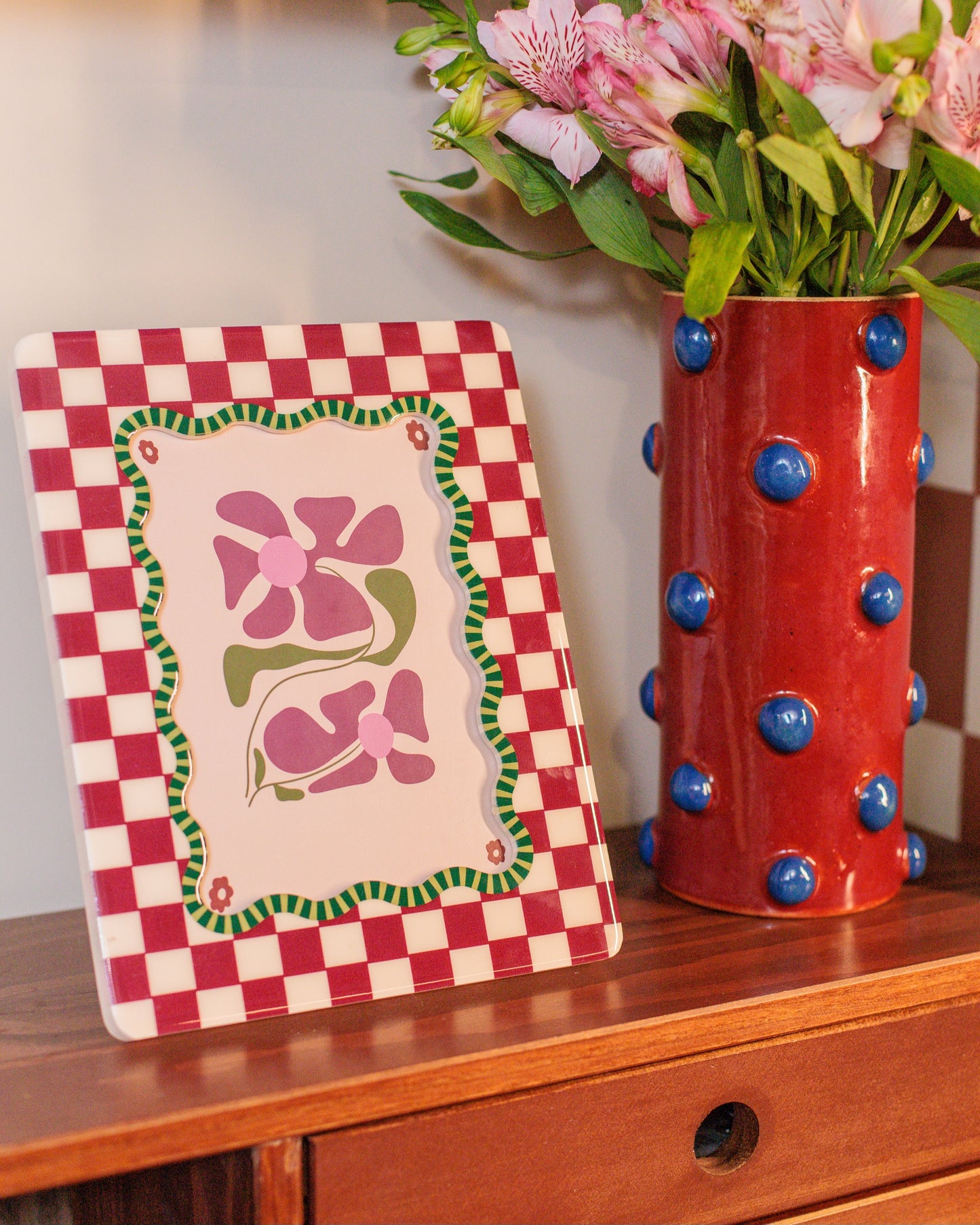 Porta retrato checker vinho em MDF
