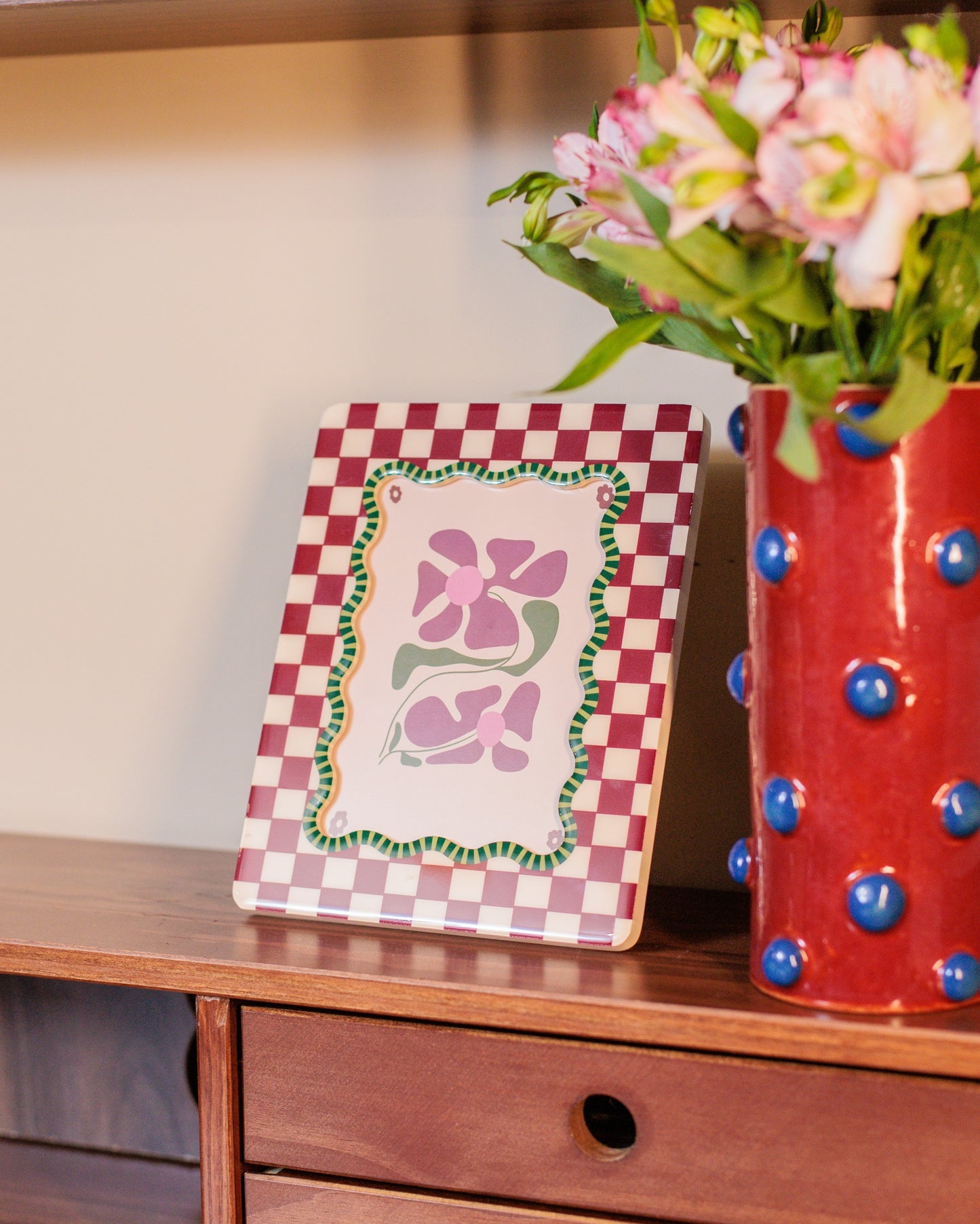 Porta retrato checker vinho em MDF